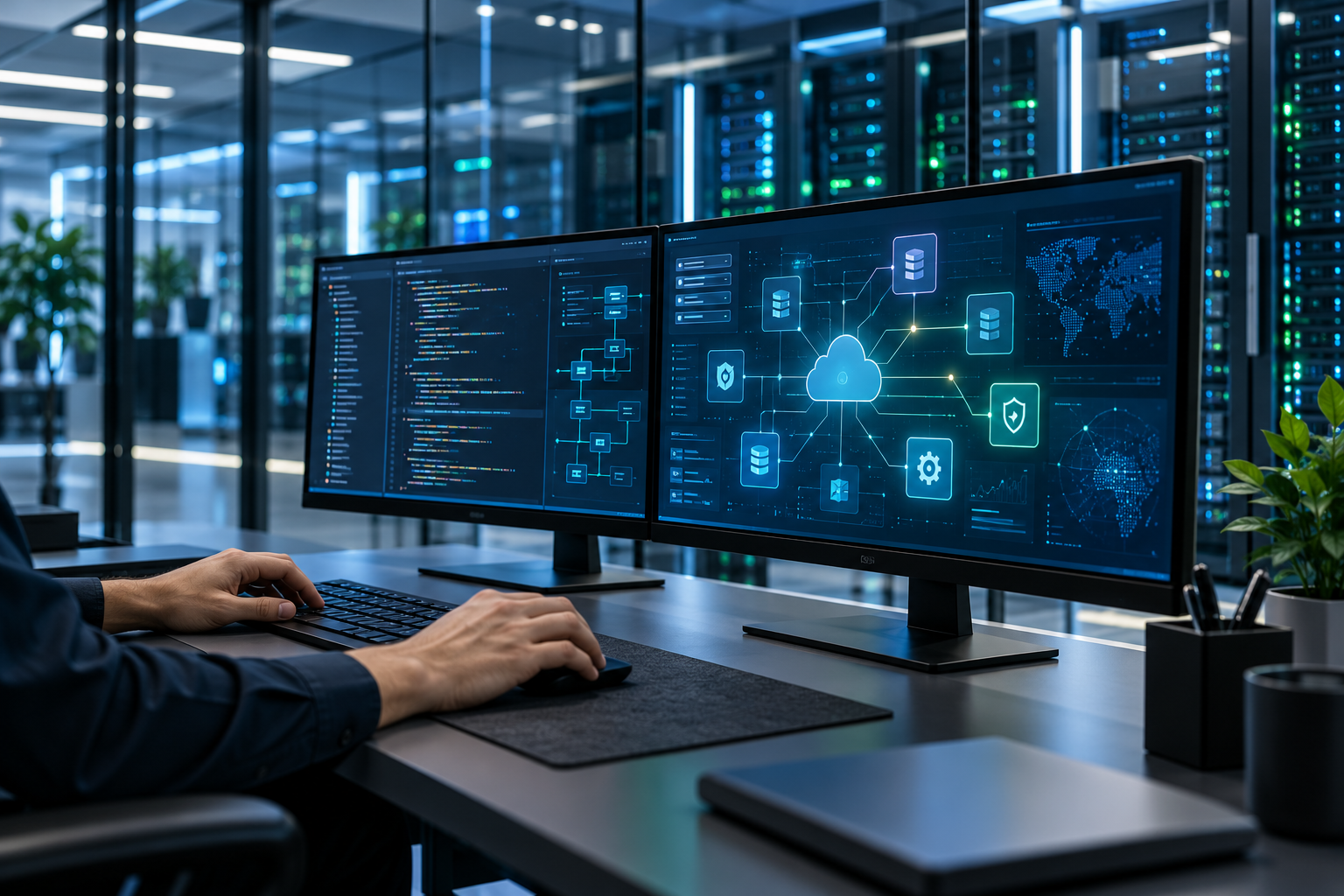 Software systems and secure infrastructure in a technology operations center